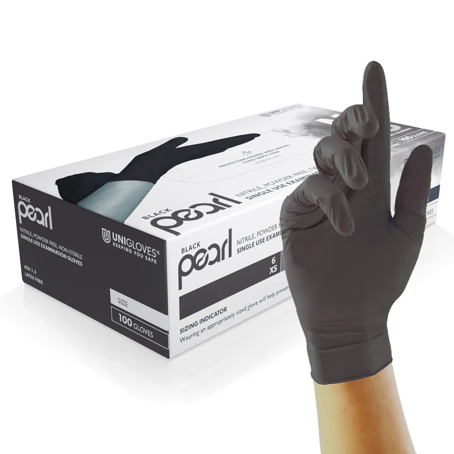 Black Pearl Nitrile Exam Glove Box and Hand