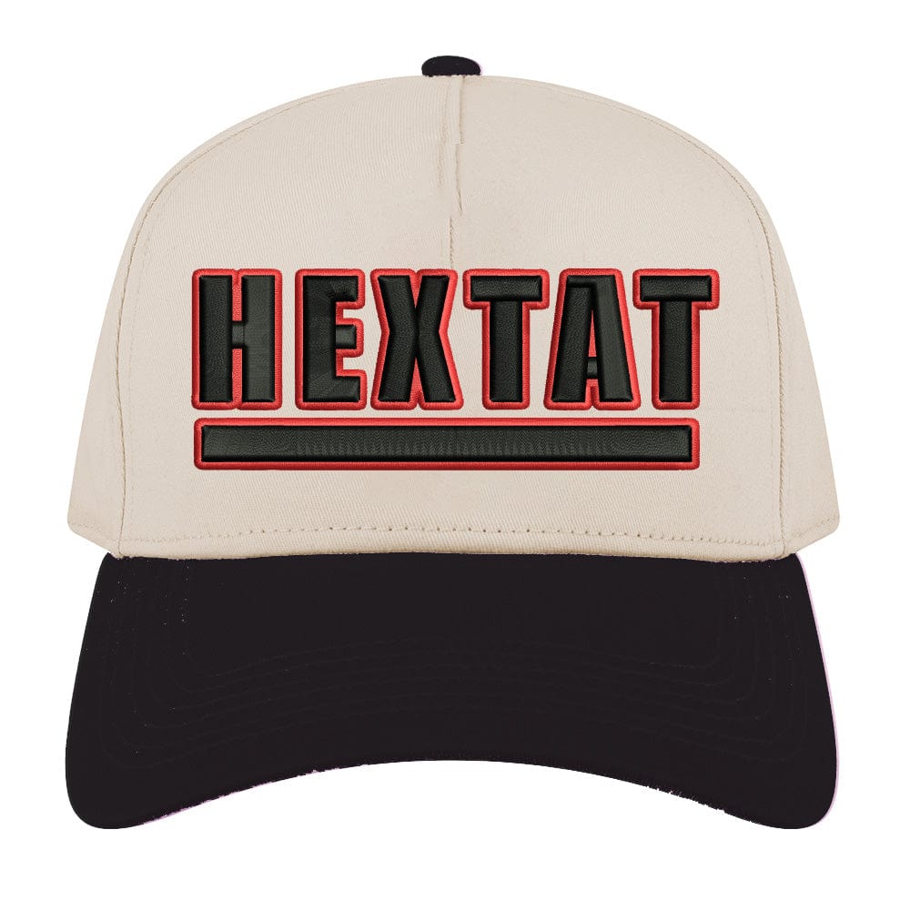 Hextat Underline Vintage Snapback Hat – Black & Vintage White (Red + Black Design)