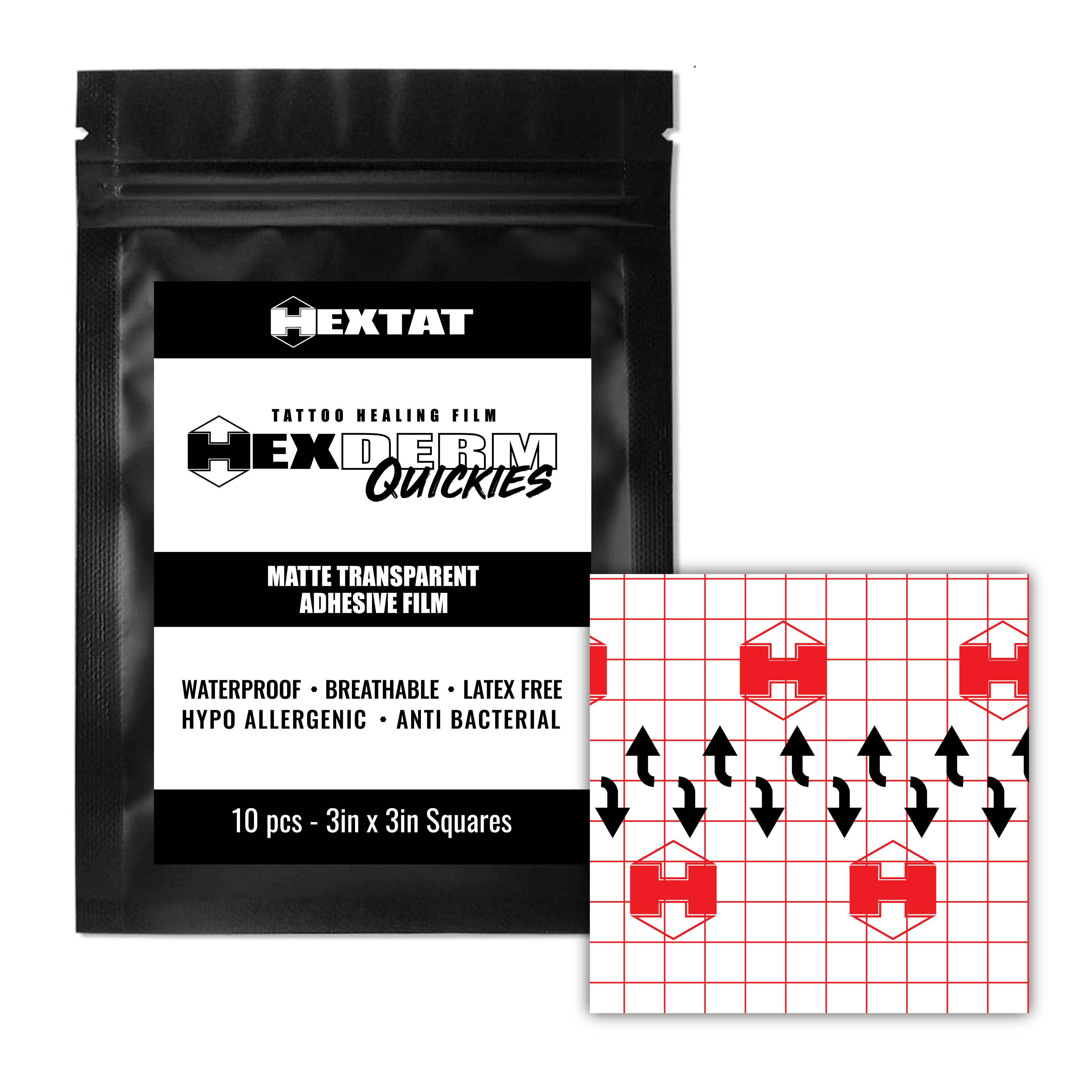 HexDerm Tattoo Healing Film 3in squares