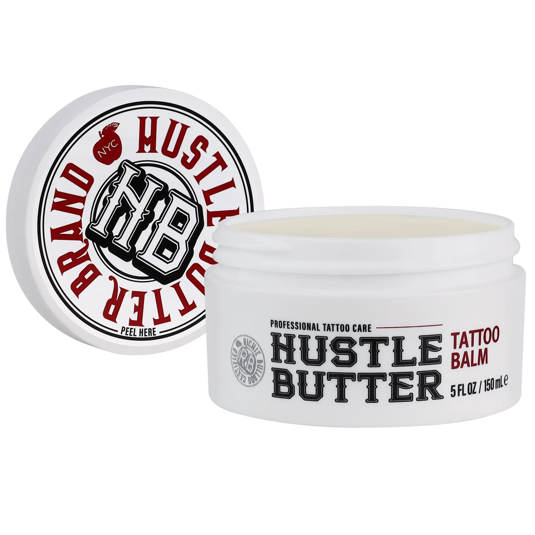 Hustle Butter Tattoo Balm 5 Ounce Jar with Lid Off