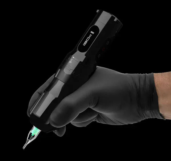 FK One Adjust Tattoo Machine Held By Black Glove Hand