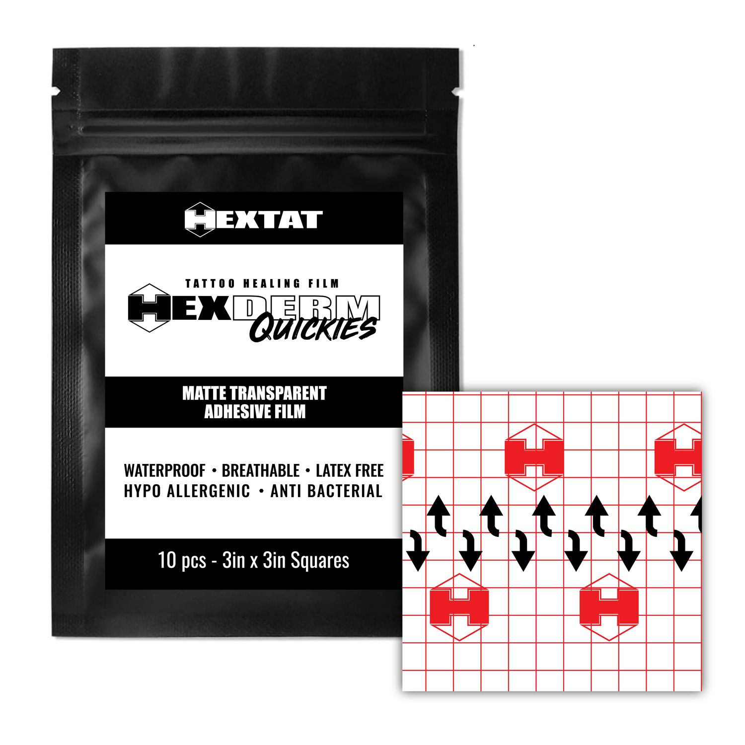 HexDerm Tattoo Healing Film 3in squares