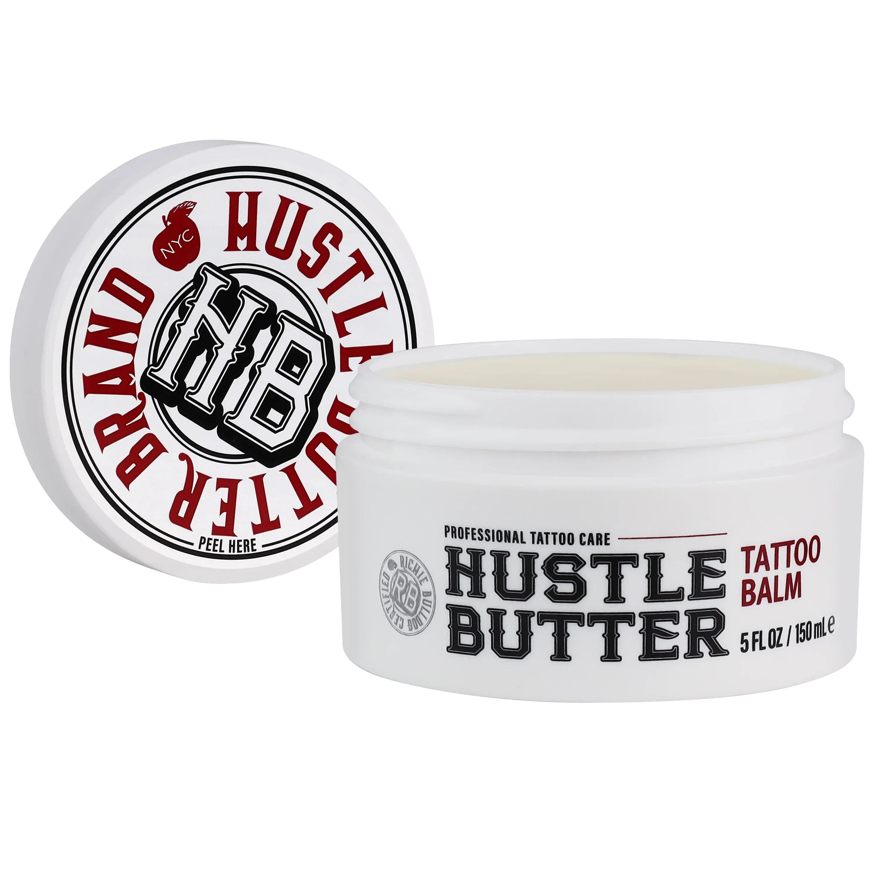 Hustle Butter Tattoo Balm 5 Ounce Jar with Lid Off