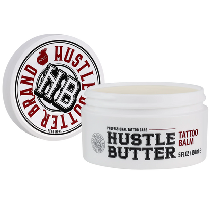 Hustle Butter Tattoo Balm 5 Ounce Jar with Lid Off