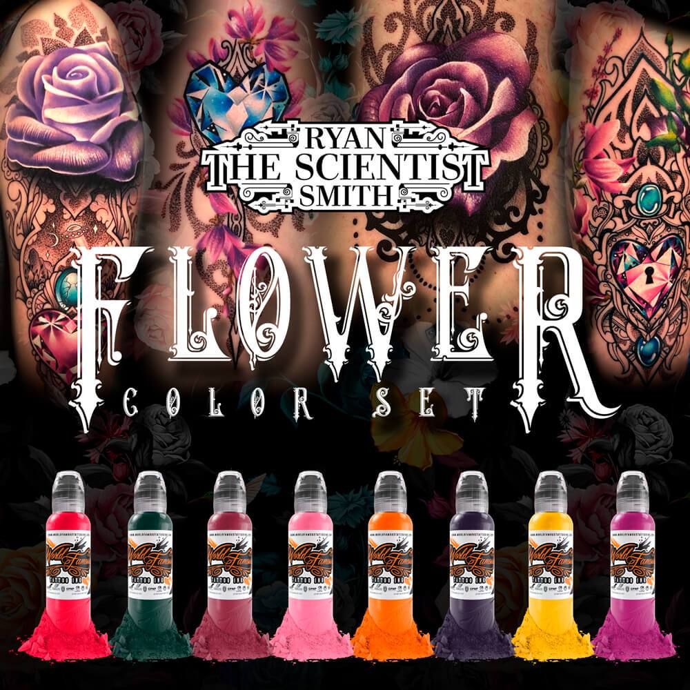 Tinta de tatuaje de fama mundial - Juego de flores de Ryan Smith (1 oz)