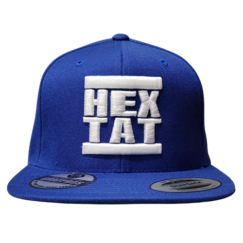 Gorra Snapback Azul Logotipo Hip Hop HEXTAT Blanco