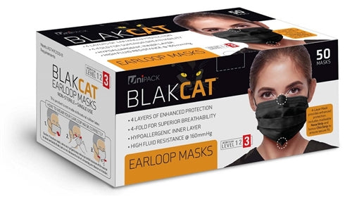 Masques noirs BlakCat (niveau 3) - Boîte de 50