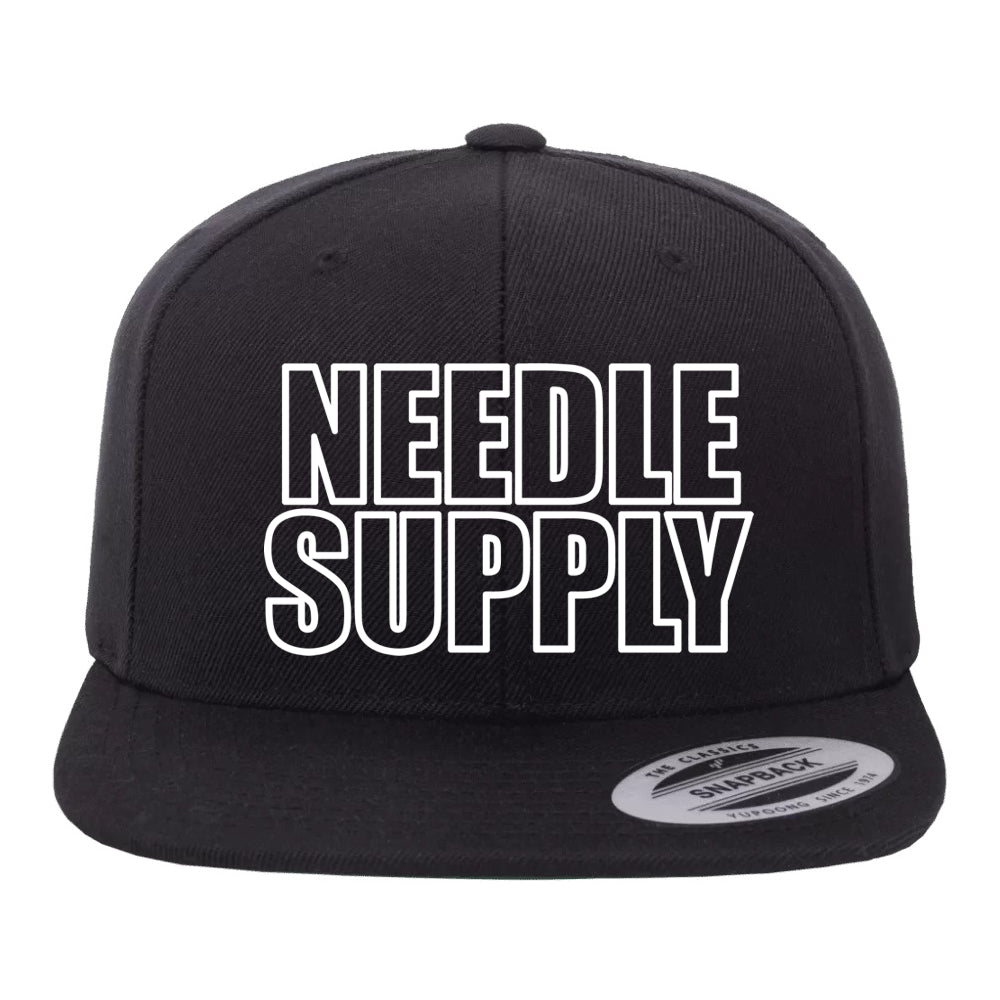 Black Snapback Hat w/ Needle Supply Outline