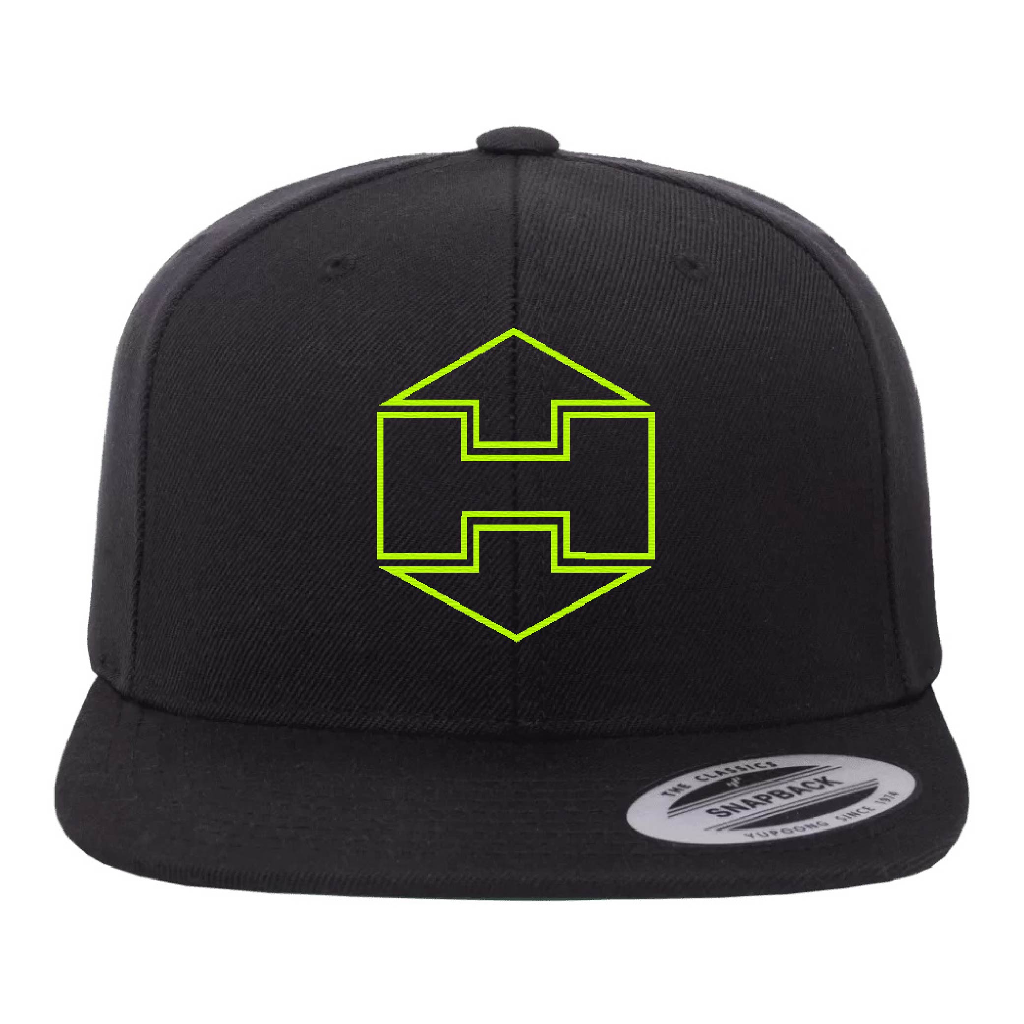 Black Snapback Hat w/ Neon Yellow HEXTAT Badge